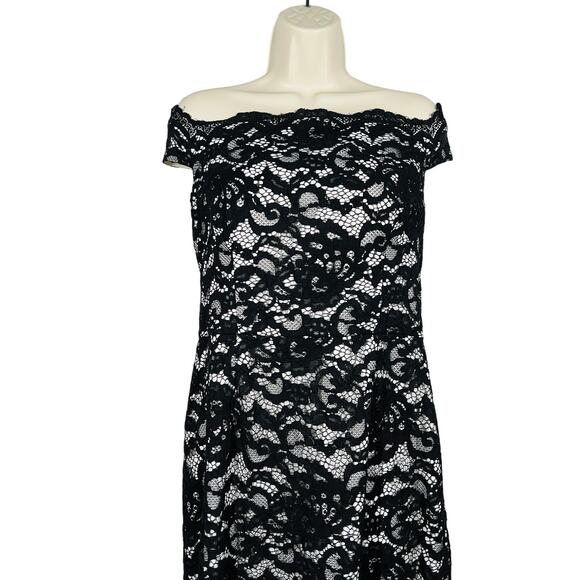 Aidan x Aidan Mattox Lace Bodycon Dress Off Shoulder Cap Sleeve Black - 12 - Picture 1 of 7